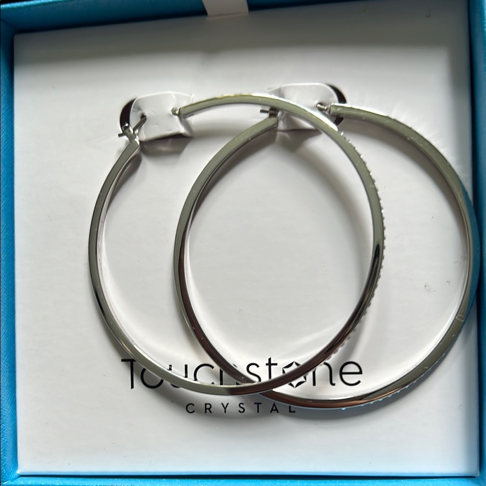 Touchstone Crystal Silver Hoop Earrings